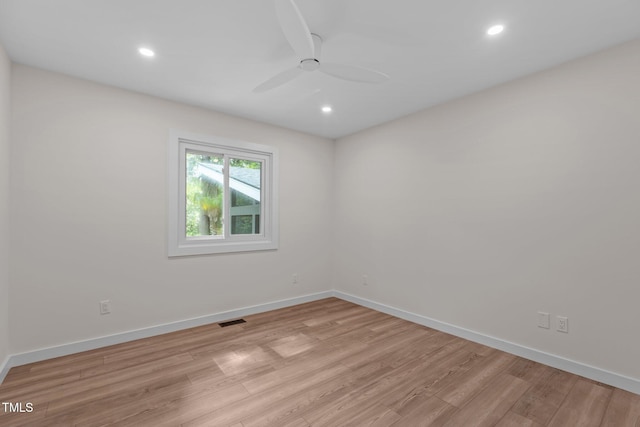 3033 Sylvania Dr, Raleigh, NC 27607 - empty room featuring light wood finished floors, ceiling fan, and recessed lighting