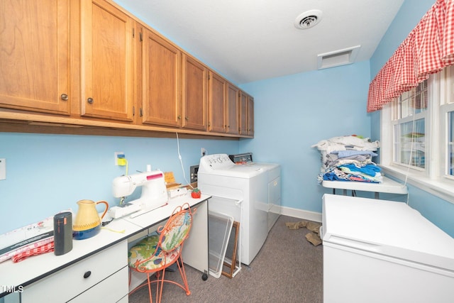 1312 Hampton Valley Rd, Cary, NC 27511 - washroom with washer and clothes dryer, cabinet space, carpet floors, and a desk