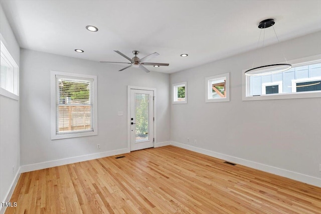 2904 Wadsworth Ave # A, Durham, NC 27707 - spare room with plenty of natural light, ceiling fan, light wood-style floors, and recessed lighting