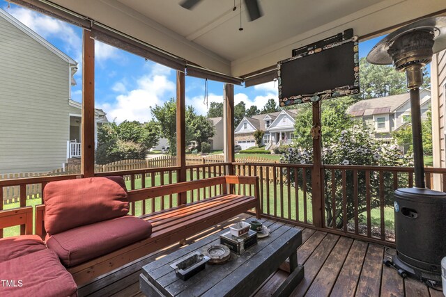 2700 Banks Lake Ct, Fuquay Varina, NC 27526 - sunroom / solarium featuring ceiling fan and a residential view