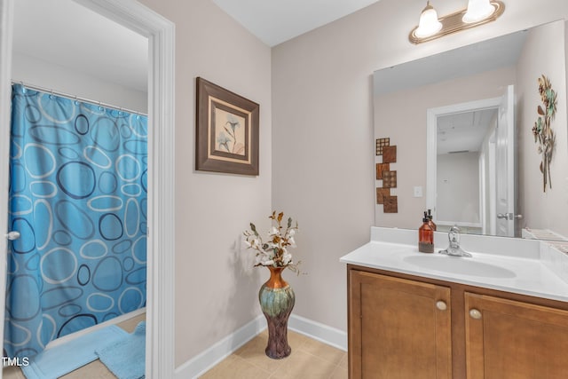 2700 Banks Lake Ct, Fuquay Varina, NC 27526 - full bath featuring vanity, tile patterned flooring, and a shower with curtain
