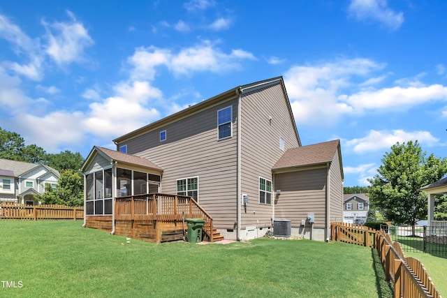 2700 Banks Lake Ct, Fuquay Varina, NC 27526 - back of house with a sunroom, a fenced backyard, and crawl space