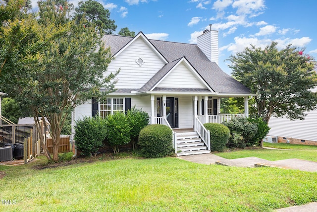317 Yellow Poplar Ave, Wake Forest, NC 27587 - view of front facade featuring covered porch, roof with shingles, a chimney, and stairs