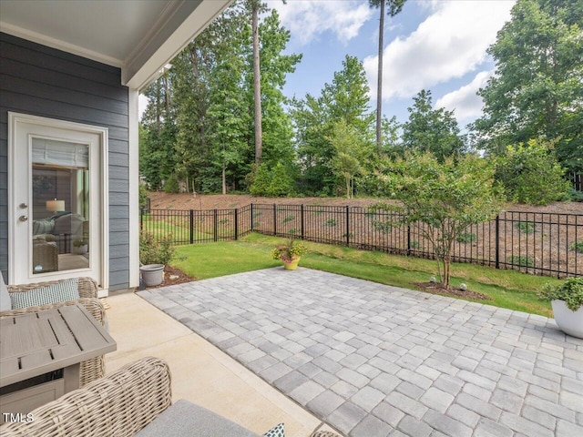 820 Whistable Ave, Wake Forest, NC 27587 - fenced backyard with a patio and view of wooded area