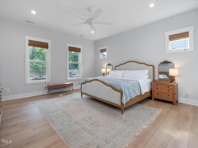 820 Whistable Ave, Wake Forest, NC 27587 - bedroom with light wood-style floors, recessed lighting, and a ceiling fan