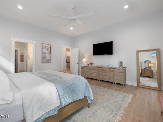 820 Whistable Ave, Wake Forest, NC 27587 - bedroom featuring wood finished floors, recessed lighting, and a ceiling fan