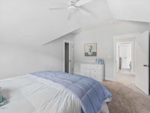 820 Whistable Ave, Wake Forest, NC 27587 - bedroom featuring light colored carpet, lofted ceiling, and a ceiling fan