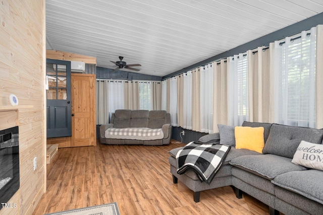 196 Red Wing Dr, Louisburg, NC 27549 - living room featuring lofted ceiling, wood finished floors, and ceiling fan