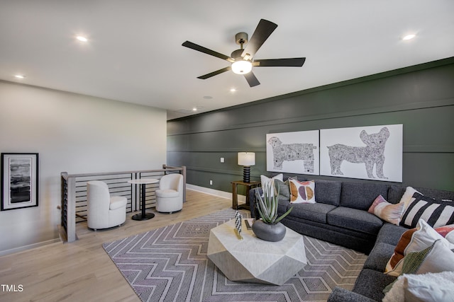 6104 Hope Farm Ln Unit 2, Wake Forest, NC 27587 - living room featuring ceiling fan, recessed lighting, and wood finished floors