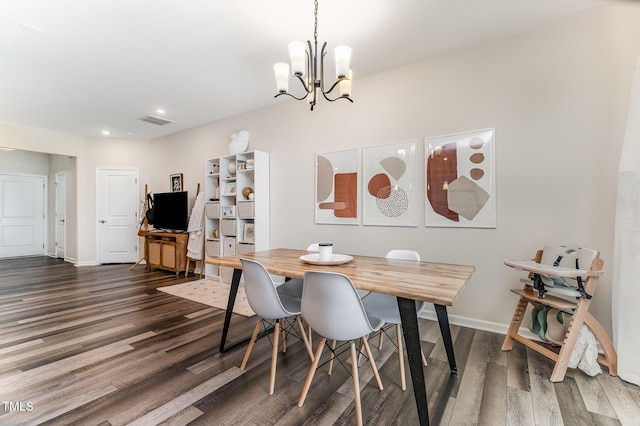3019 Newfields Pl, Durham, NC 27703 - dining room with dark wood-style flooring, a chandelier, and recessed lighting