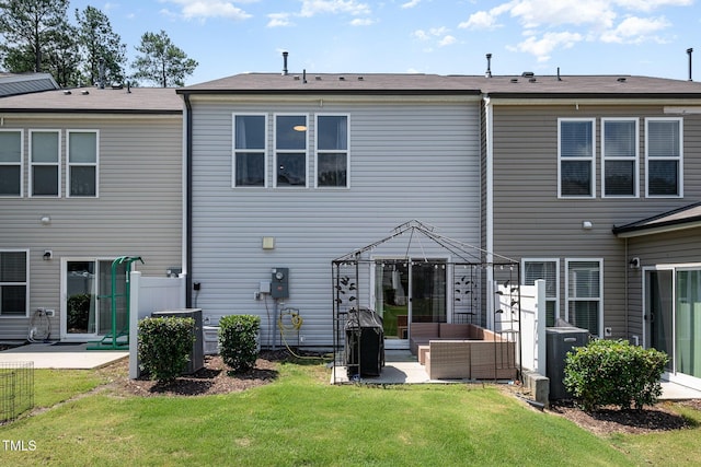 3019 Newfields Pl, Durham, NC 27703 - rear view of property featuring an outdoor hangout area, a gazebo, a patio, and a lawn