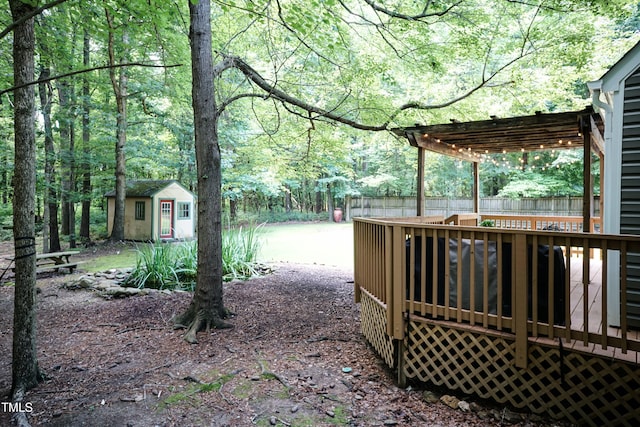 10 Biltmore Pl, Durham, NC 27712 - view of yard with a deck, an outbuilding, and a pergola