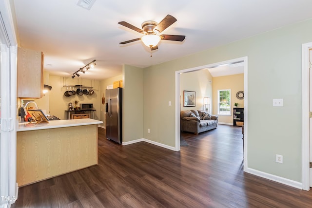 10 Biltmore Pl, Durham, NC 27712 - kitchen featuring stainless steel appliances, dark wood-style flooring, a ceiling fan, and light countertops