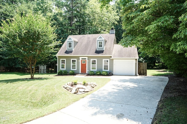 10 Biltmore Pl, Durham, NC 27712 - cape cod house with concrete driveway, a garage, a chimney, and a shingled roof