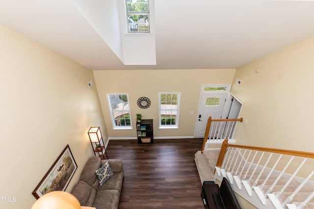 10 Biltmore Pl, Durham, NC 27712 - living area featuring stairway and dark wood finished floors