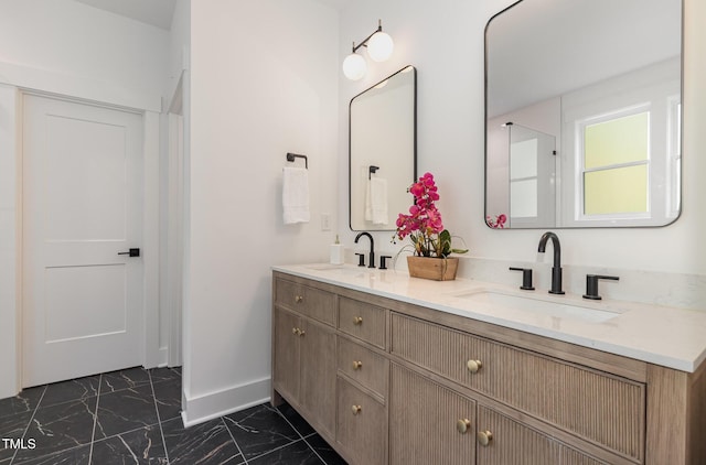 3714 Ode Turner Rd, Hillsborough, NC 27278 - full bath with marble finish flooring and double vanity