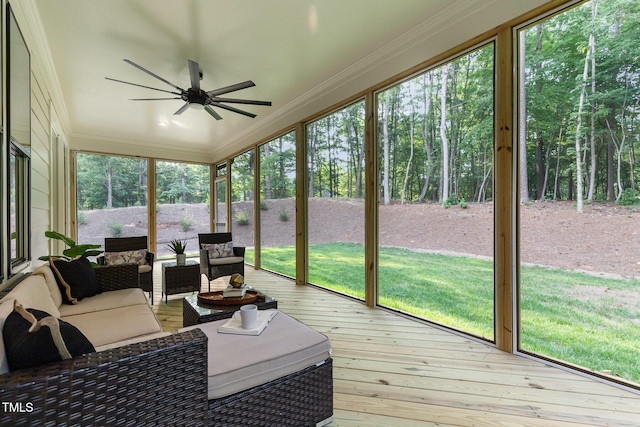 3714 Ode Turner Rd, Hillsborough, NC 27278 - sunroom featuring a ceiling fan and an outdoor hangout area