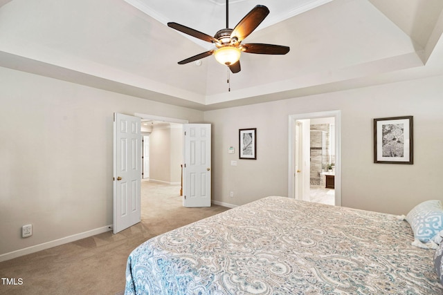 100 Beraneak Ln, Cary, NC 27519 - bedroom with light colored carpet, ensuite bath, and ceiling fan