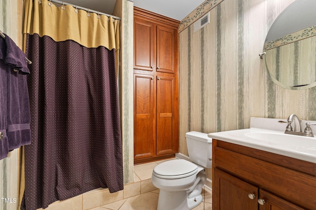 100 Beraneak Ln, Cary, NC 27519 - full bathroom with vanity, tile patterned floors, curtained shower, and wallpapered walls