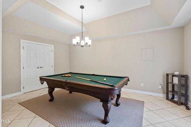 100 Beraneak Ln, Cary, NC 27519 - playroom with light tile patterned floors, billiards table, and a chandelier