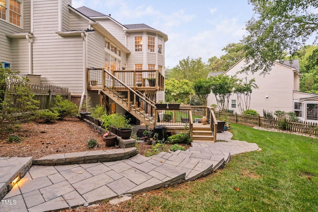 100 Beraneak Ln, Cary, NC 27519 - back of house featuring a patio, a deck, a fenced backyard, and stairs