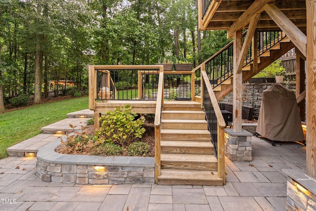 100 Beraneak Ln, Cary, NC 27519 - view of patio / terrace with stairs and a wooden deck