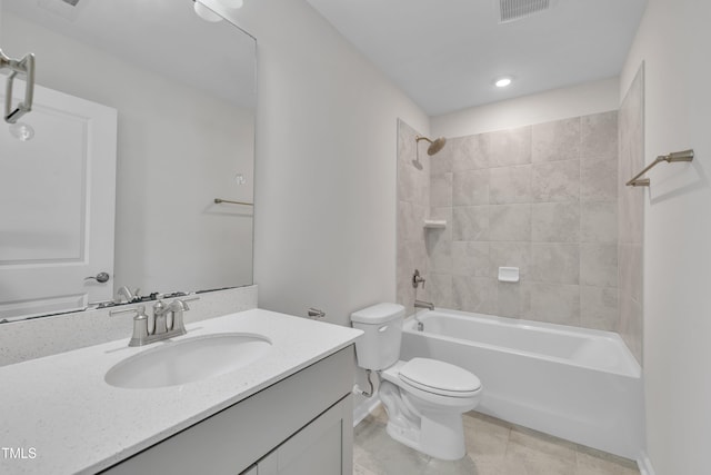 2307 Bethpage Dr, Fuquay Varina, NC 27526 - bathroom featuring vanity, shower / tub combination, tile patterned floors, and recessed lighting