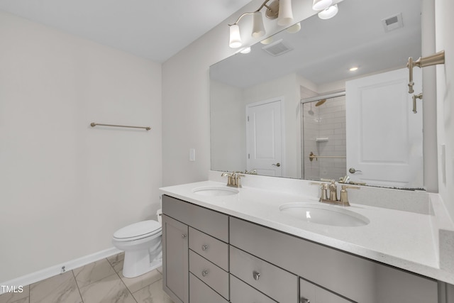 2307 Bethpage Dr, Fuquay Varina, NC 27526 - full bath with double vanity, a shower stall, and marble look tile flooring
