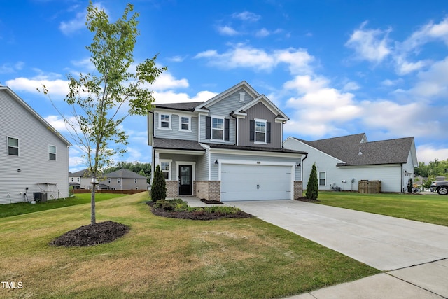 2307 Bethpage Dr, Fuquay Varina, NC 27526 - craftsman-style house featuring brick siding, an attached garage, driveway, a front lawn, and board and batten siding