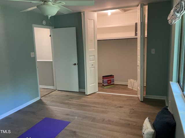 3082 Colony Rd Unit A, Durham, NC 27705 - unfurnished bedroom with wood finished floors, a closet, and ceiling fan