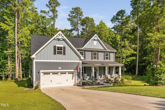 121 Roundrock Ln, Sanford, NC 27330 - craftsman-style home featuring covered porch, a front lawn, driveway, and roof with shingles