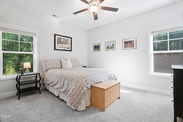 121 Roundrock Ln, Sanford, NC 27330 - bedroom featuring multiple windows, light carpet, and a ceiling fan