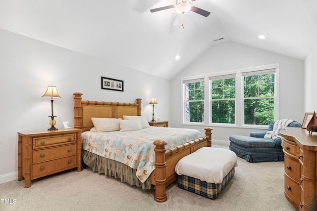 121 Roundrock Ln, Sanford, NC 27330 - bedroom featuring lofted ceiling, light carpet, a ceiling fan, and recessed lighting