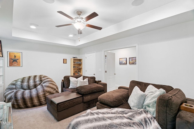 121 Roundrock Ln, Sanford, NC 27330 - living area with a ceiling fan, recessed lighting, and a tray ceiling