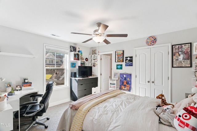 121 Roundrock Ln, Sanford, NC 27330 - bedroom featuring a closet, carpet, an office area, and ceiling fan