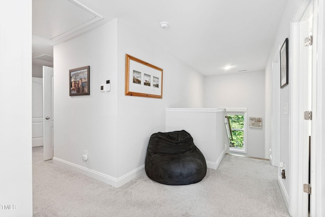 121 Roundrock Ln, Sanford, NC 27330 - unfurnished room featuring attic access, carpet, and an upstairs landing