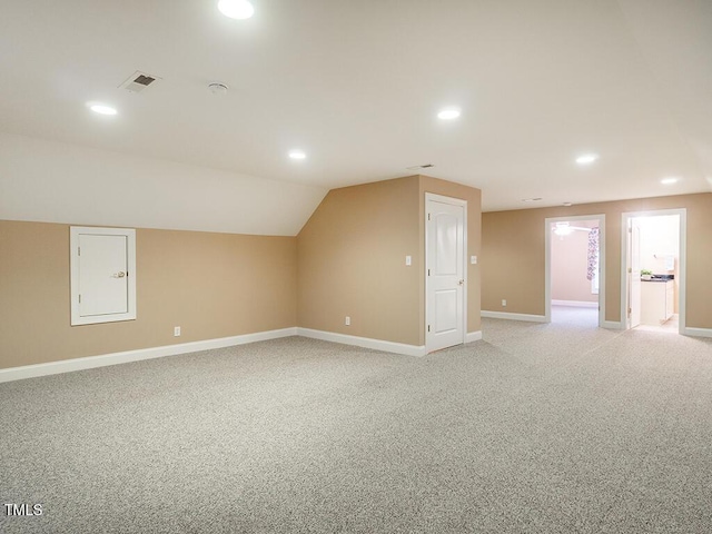 6843 Sawyer Rd, Liberty, NC 27298 - bonus room with light colored carpet, recessed lighting, and vaulted ceiling