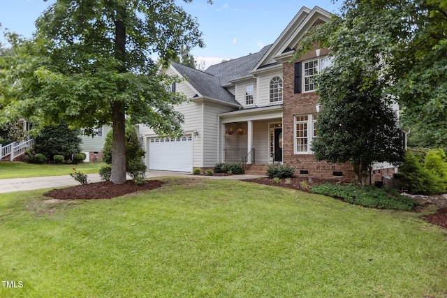 6104 Spicewood Dr, Fuquay Varina, NC 27526 - view of front of house featuring concrete driveway, a front lawn, crawl space, and a porch