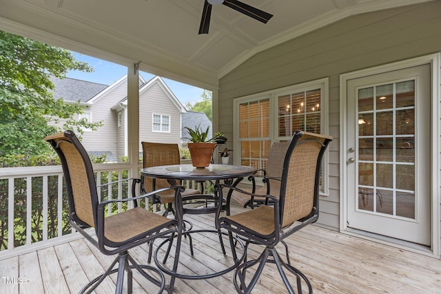 6104 Spicewood Dr, Fuquay Varina, NC 27526 - wooden deck with outdoor dining space and ceiling fan
