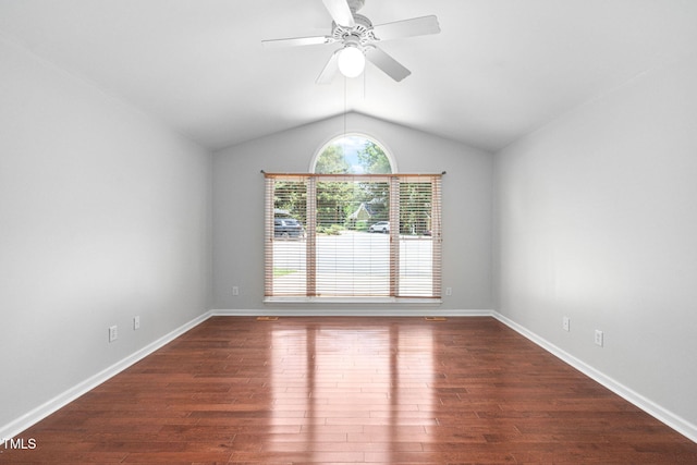 2912 Enson Pl, Raleigh, NC 27603 - unfurnished room featuring vaulted ceiling, dark wood-style flooring, and a ceiling fan