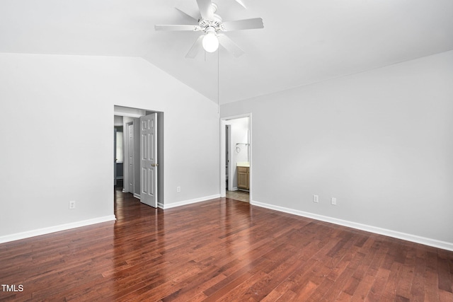 2912 Enson Pl, Raleigh, NC 27603 - unfurnished bedroom featuring lofted ceiling, wood finished floors, ceiling fan, and connected bathroom