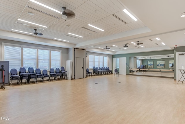 1003 Branwell Dr, Durham, NC 27703 - gym with ceiling fan and wood finished floors
