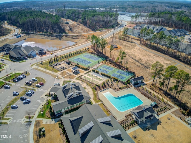 1003 Branwell Dr, Durham, NC 27703 - drone / aerial view of a pool and a large body of water