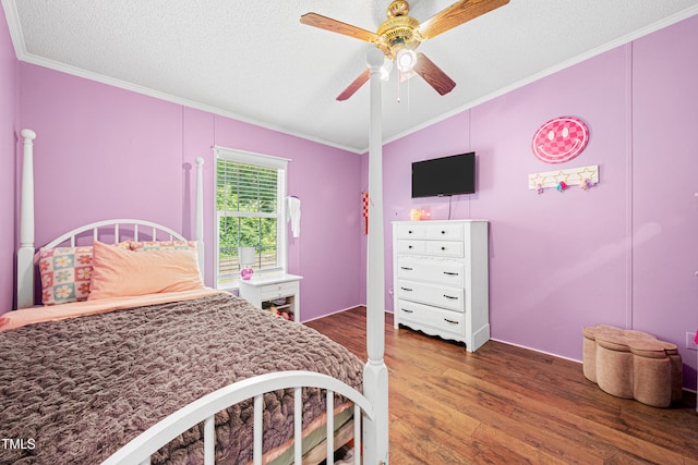 5568 N NC Highway 58, Nashville, NC 27856 - bedroom featuring ornamental molding, wood finished floors, a textured ceiling, and a ceiling fan