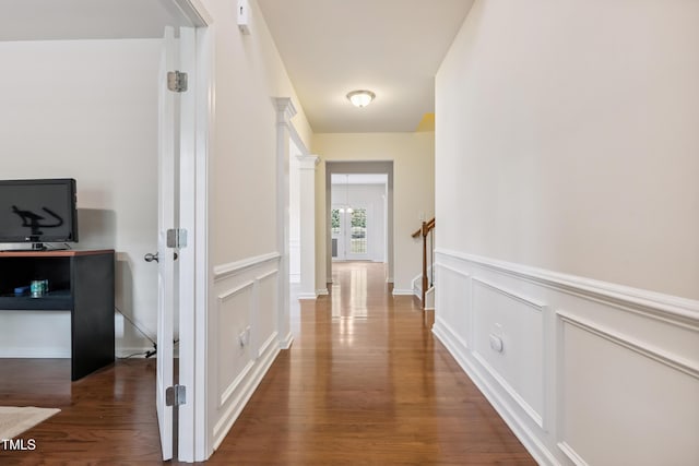 4 Seawell Ct, Durham, NC 27703 - hall featuring wood finished floors, a decorative wall, and wainscoting
