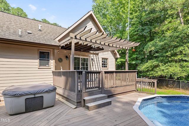 116 Seminole Dr, Louisburg, NC 27549 - wooden terrace featuring a jacuzzi and a pergola