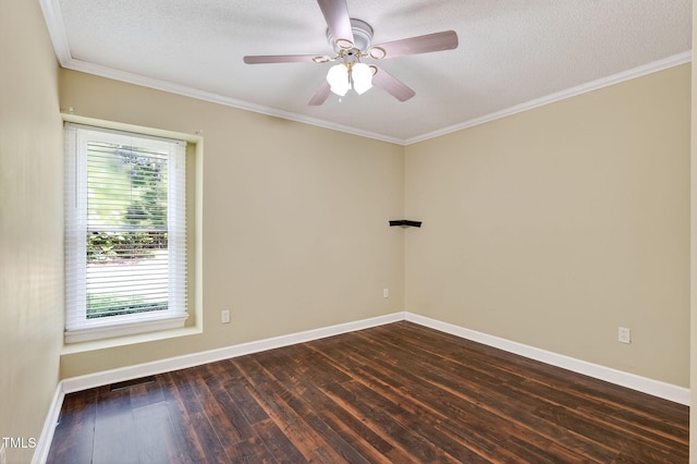 116 Seminole Dr, Louisburg, NC 27549 - empty room featuring dark wood finished floors, a textured ceiling, ornamental molding, and a ceiling fan
