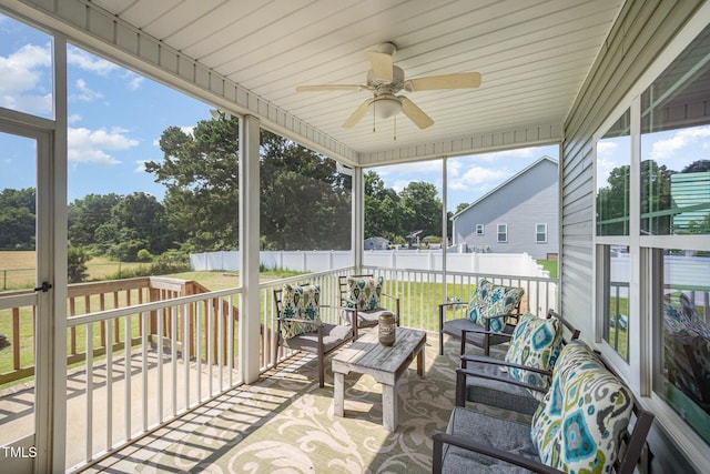 141 Vibernum Vw, Four Oaks, NC 27524 - sunroom / solarium with ceiling fan and an outdoor hangout area