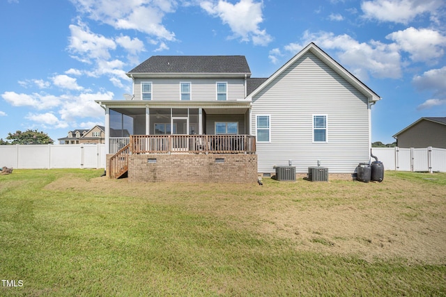 141 Vibernum Vw, Four Oaks, NC 27524 - back of house featuring a sunroom, a fenced backyard, crawl space, stairway, and a gate