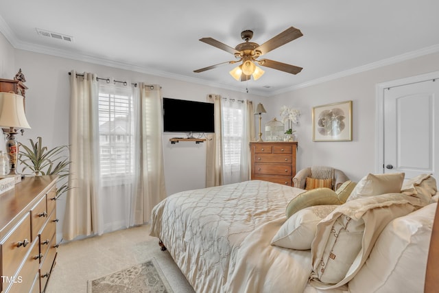 126 Gwendolyn Way, Fuquay Varina, NC 27526 - bedroom featuring light carpet, ornamental molding, and ceiling fan